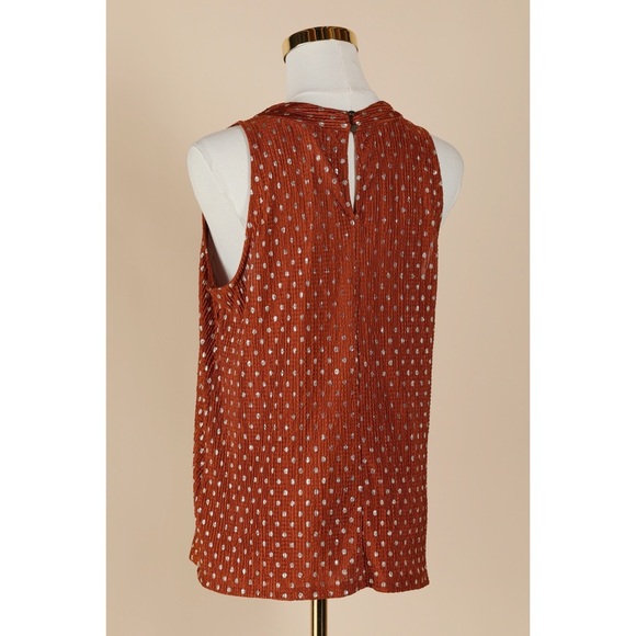 Sz S Anthropologie Orange & Gold Polka Dot Lennox Knot Halter Tank Top GUC - Picture 3 of 7